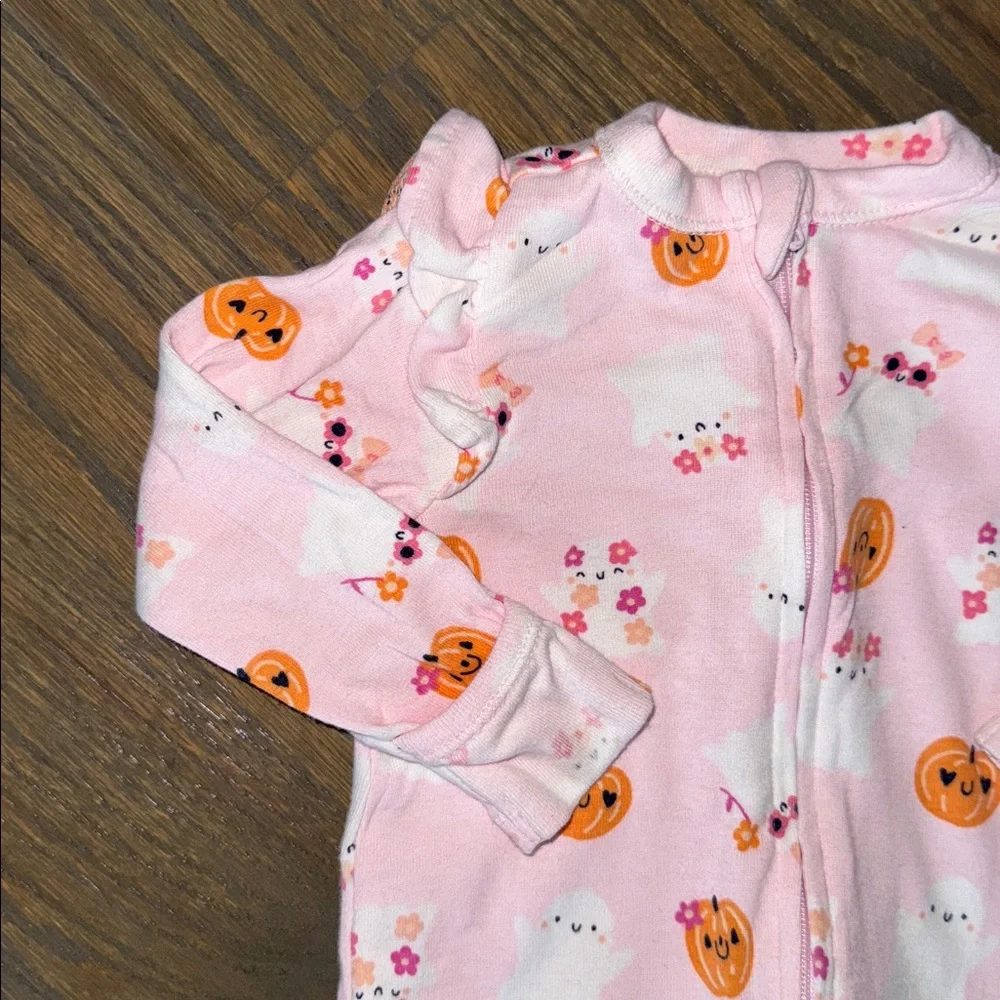 Old Navy Baby Girl Halloween Ghost & Pumpkin 2-Way Zip Footed Sleeper 3–6M